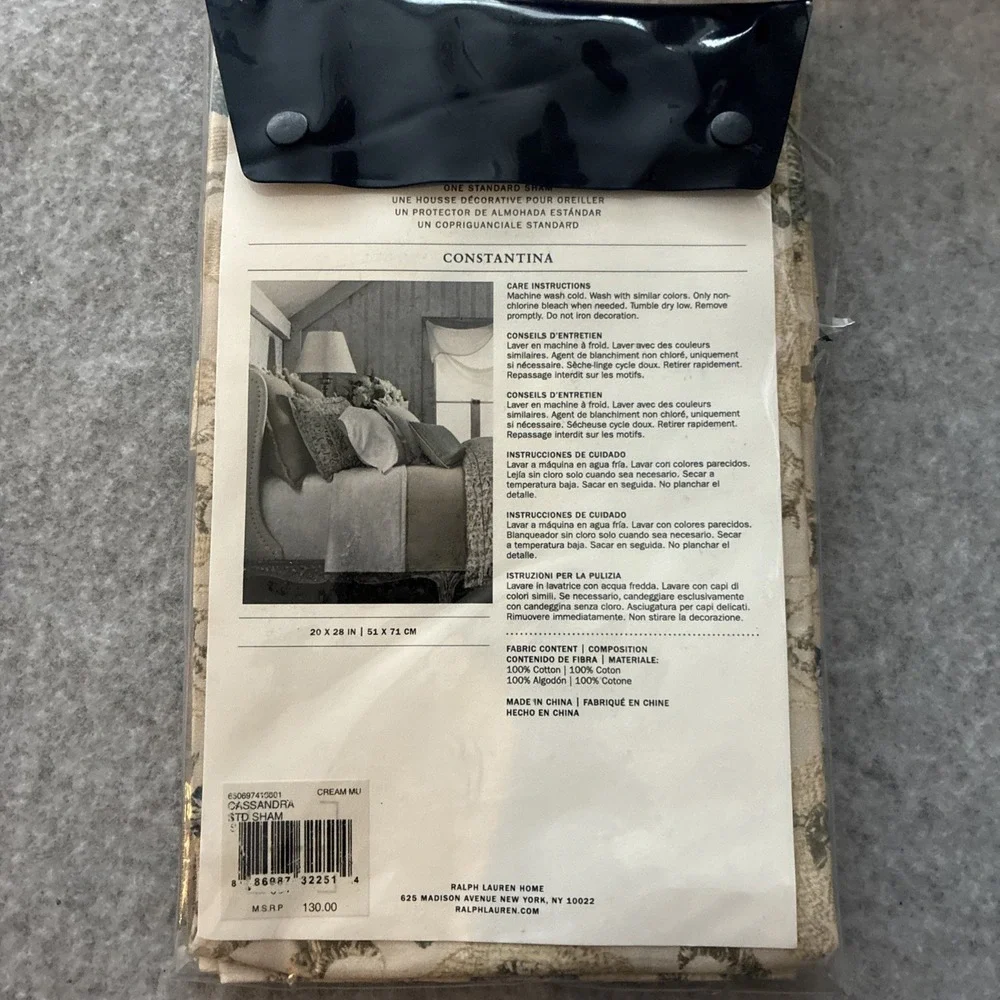 2 Ralph Lauren Cassandra Standard Pillow Shams Constantina Collection Cream NEW